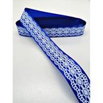 Hobigram Saks Mavi Dantel Baskılı Grogren Kurdele 2,5 cm 2 Metre