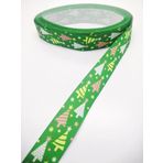 Hobigram Yeşil Çam Ağacı Desenli Grogren Kurdele 2,5 cm 2 Metre