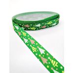 Hobigram Yeşil Sarı Çam Ağacı Desenli Grogren Kurdele 2,5 cm 2 Metre