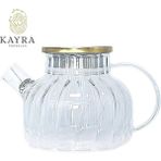 Hobilinka Çelik Kapaklı Borosilikat Dilimli Model Süzgeçli Cam Demlik Bitki Çayları 1000 ml Royaleks-Cm- - Renkli