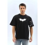 Hobilinka Erkek Bisiklet Yaka Tişort Ön ve Kol Yarasa Baskılı T-Shirt - Siyah - M