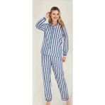 Hobilinka Freshness 4007 Kadın Uzun Kol Çizgili Gaffuriye Pijama Takımı - Mavi - 2XL