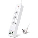Hobimtek H-01 Hızlı Şarj Istasyonu 3000W 3'lü Priz 2 Metre Uzatma Kablosu Çoklu Priz 4 USB 2 Type C Girişli On Off Düğmeli - Beyaz