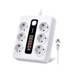 Hobimtek H-04 Termal Akım Korumalı 3000w 6 Lı Priz 2 Metre Uzatma Kablosu Çoklu Priz 4 Usb 2 Type C Pd Giriş