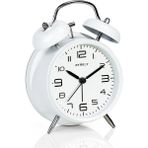 Hobimtek Yüksek Sesli Alarmlı Saat Nostaljik Analog Çalar Saat Fosforlu Işıklı Alarmlı Metal Gövde Akar Saniyeli Sessiz Şarjlı Pilli Saat HT-850 - Beyaz