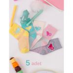 Hobins Sportswear & Company 5'çift Bebek & Çocuk Çorap Kalp Desenli Dört Mevsim Okul Çorabı Sar,mint,pembe,krem,gri - 9 - 10 Yaş - Sarı - Pembe - Mint