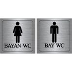 Hobishop Bay-Bayan Wc Yönlendirme Yazısı Metal Gümüş 2'li 10X10 cm