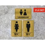 Hobishop Wc Bay Lavabolar Yönlendirme Yazısı Metal Levha Gold Renk 3 Lü Set