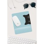 HobiShop(107) Jel Dolgulu Pvc Yüzey Mavi Kedi Çizimli Bilek Destekli Dikdörtgen Mouse Pad Mouse Altlığı. Mavi