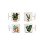 HobiShop(3640) Duble Türk Kahve Fincanı & Espresso Kaktüs Set 4'lü T Kulp 200 Ml 4 Parça Beyaz