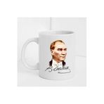 HobiShop(6961) Atatürk Imzalı Baskılı Kupa/bardak Beyaz