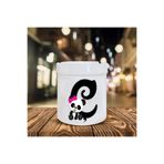 HobiShop(7585) Panda Desenli Ç Harfi Baskılı Seramik Küllük Beyaz