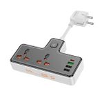 Hoco AC12A 2500W 2 Priz + 3 USB + 30W Type-C Multifonksiyonel Priz Çoğaltıcı Şarj Aleti - Siyah