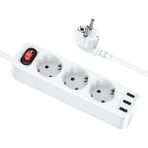 Hoco Ns2 3'lü Priz 3 USB 4000W 1.8 Metre Şarj Uzatma Kablosu Akım KORUMALI-(5775) Nemere - 0 - 19 lt - Beyaz
