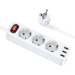 Hoco Ns2 3`lü Priz 3 USB 4000W Şarj Uzatma Kablosu Akım Korumalı ALL-35544 - Beyaz