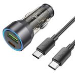 HOCO NZ12A Action PD43W USB + Type-C Araç Çakmaklık Hızlı Şarj Aleti + Type-C to Type-C Kablo-(5775)
