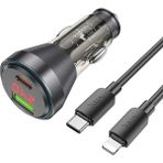 Hoco NZ12B Unimpeded PD48W USB + Type-C Araç Çakmaklı Hızlı Şarj Aleti + Type-C To Iphone Kablo-(57 - Seçenek