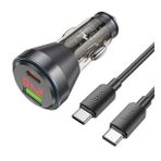 Hoco NZ12B Unimpeded PD48W USB + Type-C Araç Çakmaklı Hızlı Şarj Aleti + Type-C To Type-C Kablo - Turuncu
