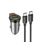 Hoco. NZ16A Rigorous 43W Type-C ve USB-A Çıkışlı Ekstra Type-C to Type-C Kablolu PD Hızlı Şarj Araç Cihazı - Gri