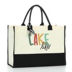 HODREU Lake Life Kanvas Tote Çanta Kadınlar Arkadaşlar için Hediyeler Doğum Günü Noel Büyük Su Geçirmez Katlanabilir Çanta Omuz Çantası Tekne Gezisi için Hafta Sonu Tatil Seyahat Kamp Yeniden Kullanılabilir