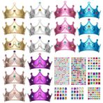 Hoedia 25 paket köpük prenses kron ve Tiaras doğum günü partisi iyilik şapkalar, DIY prens taç kiti kağıt Tiara kristal elmas etiket ile