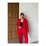 HOEK Kadın Kırmızı Blazer Ceket Palazzo Pantolon Takım Elbise