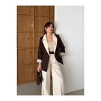 HOEK Kadın Krem-Kahverengi Oversize Ceket Palazzo Pantolon Takım Elbise