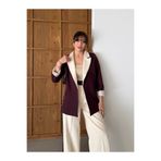 HOEK Kadın Krem-Mürdüm Oversize Blazer Ceket Pantolon Takım Elbise