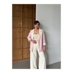 HOEK Kadın Krem-Pembe Oversize Blazer Ceket Palazzo Pantolon Takım Elbise