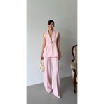 HOEK Kadın Majeste Pembe Blazer Yelek Bol Paça Pantolon Takım Elbise