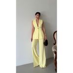 HOEK Kadın Majeste Sarı Blazer Yelek Bol Paça Pantolon Takım Elbise