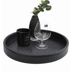 HofferRuffer Suni Deri Yuvarlak Servis Tepsisi, Vegan Timsah Derisi Dekoratif Tepsi, İçecek Saklama Tepsisi, Atıştırmalık ve Kozmetik için Yemek Tepsisi, Çap 30 cm x 4 cm (Siyah)