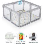 Hoffie Original Playard Plus Güvenli Bebek ve Çocuk Oyun Alanı Oyun Parkı 120X120 Oyun Matı ve Topları - Açık Gri