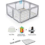 Hoffie Playard Güvenli Bebek ve Çocuk Oyun Alanı Oyun Parkı 120X120 Oyun Matı Topları ve Yataklı - Açık Gri