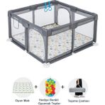 Hoffie Playard Güvenli Bebek Ve Çocuk Oyun Alanı Oyun Parkı 120x120 Oyun Matı Ve Topları - Gri