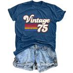 hohololo Kadınlar için doğum günü tişörtleri 50. doğum günü için vintage 1975 tişört 1974 tişört rahat bluz üstleri..., Mavi 1, XXL