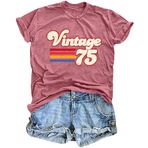 hohololo Kadınlar için doğum günü tişörtleri 50. doğum günü için vintage 1975 tişört 1974 tişört rahat bluz üstleri..., Pembe4, XL