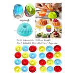 Holly Home 24'lü Yıkanabilir Mini Chef Göbekli Muffin Pişirme Kalıbı, Silikon Kek, Cupcake, Hamur Işi Kap
