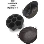 Holly Home 3 Parça Pratik Silikon Airfryer Pişirme Kağıdı Siyah Yonca, Muffin, Iki Bölmeli Fırın Mikrodalga Kap Hh - 20 cm