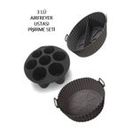 Holly Home 3 Parça Pratik Silikon Airfryer Siyah Pişirme Kabı Yonca, Muffin, Iki Bölmeli Fırın, Mikrodalga Hh