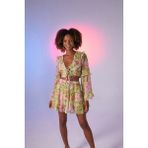 Holly Lolly Çiçek Desenli Lastikli Yüksek Bel Mini Etek Yeşil - XS