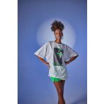 HOLLY LOLLY Kadın Beyaz Baskılı Oversize Bisiklet Yaka Stalker T-shirt