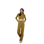 Holly Lolly Lastikli Bel Geniş Paça Esnek Feels Triko Pantolon Yeşil