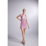 Holly Lolly Parlak Kumaşlı Büzgülü Mini Starry Elbise Pembe