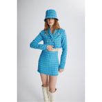 Holly Lolly Tüvit Kumaş Mini Tweed Etek Mavi - S