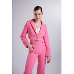 Holly Lolly Vatkalı Atlas Kumaş Crop Model Panky Ceket Pembe - Dropsuz