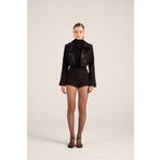 HOLLY LOLLY Yakası Saten Detaylı Camila Crop Blazer Ceket Siyah