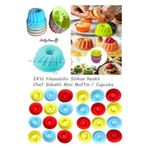 HOLLYHOME 24'lü Yıkanabilir Mini Chef Göbekli Muffin Pişirme Kalıbı, Silikon Kek, Cupcake, Hamur Işi Kap