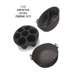 HOLLYHOME 3 Parça Pratik Silikon Airfryer SİYAH Pişirme Kabı Yonca, Muffin, Iki Bölmeli Fırın, Mikrodalga Hh