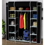 Holtech Çift Yandan Raflı Güçlendirilmiş Plastik Profilli Bez Dolap Kumaş Gardırop - Siyah
